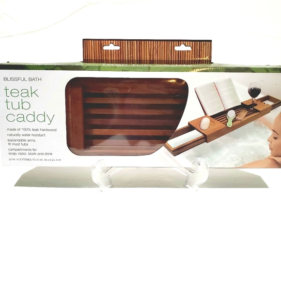 Ginsey Blissful Bath 100% Teak Tub Caddy Expandable Organizing Compartments NWT - Picture 2 of 6